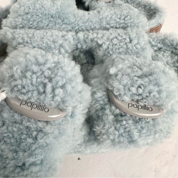 NWT Birkenstock Papillio Arizona Big Buckle Shearling fuzzy sandal blue 38/7 - Picture 11 of 16